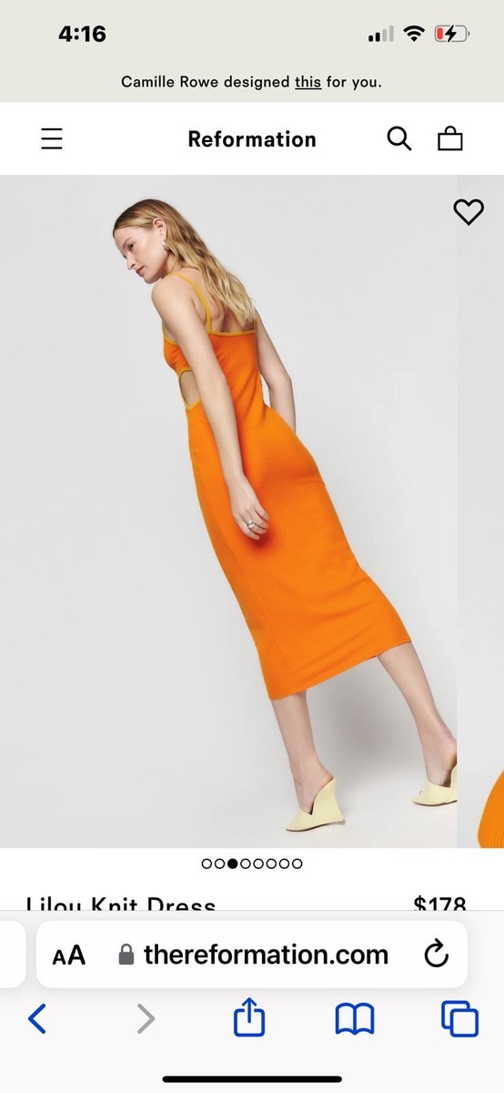 NWOT Reformation Lilou Rib Knit Midi Dress Med Citrus Ochre Side Cut-outs