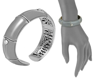 $1,100 John Hardy sz S Gray Bamboo Enamel Sterling Silver Kick Cuff  Bracelet NWT