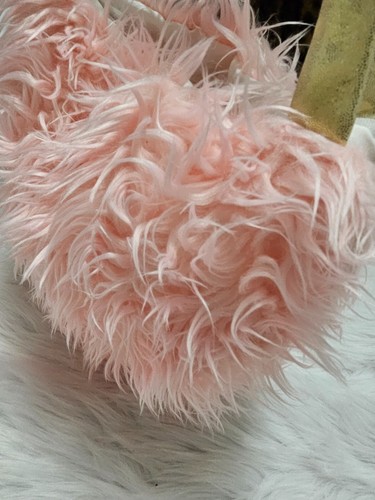 Furry Pink Faux Monster Fur Small Tote Bag Purse Gold Metallic Dot 2 Handles - Picture 6 of 10