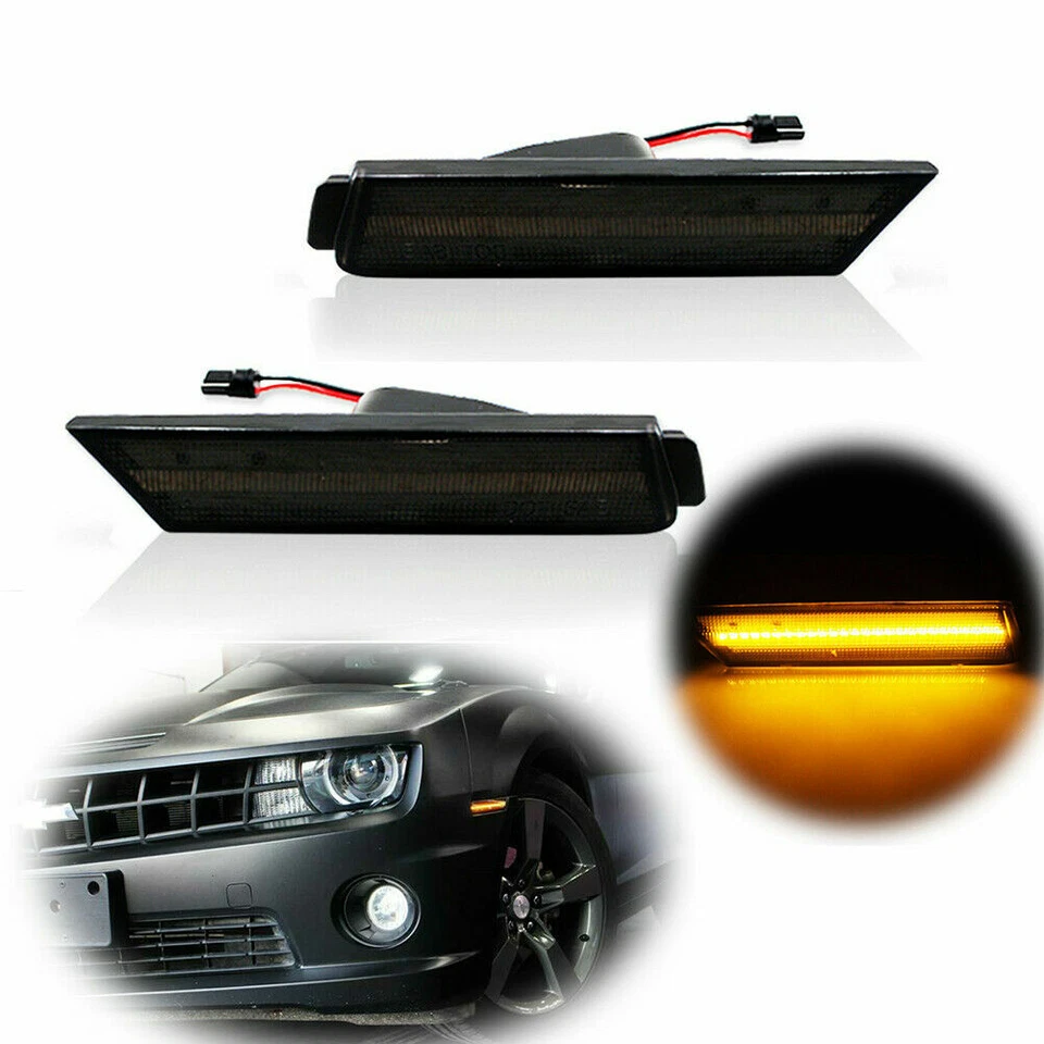 2pcs Smoke Lens LED Side Marker Signal Reflector Fits 2010-2015 Chevrolet Camaro - Image 2 of 4