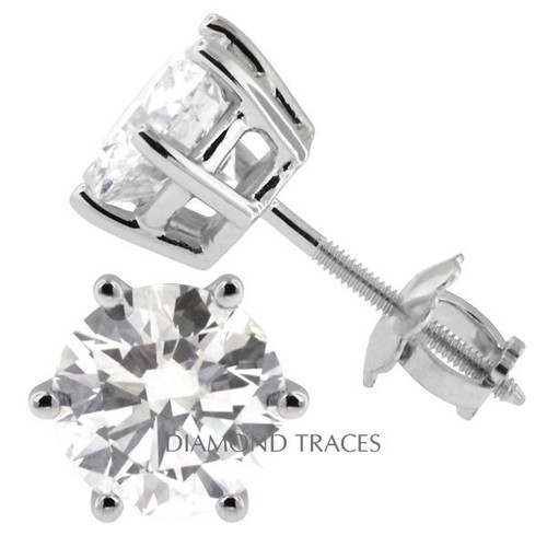 1.01ctw I-VS1 Ideal Round Genuine Diamonds 14k Gold 6-Prong Classic Earrings 5mm - Picture 3 of 6