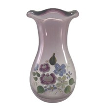 Teleflora Fenton Purple Amethyst Glass Floral Ruffled Hand Painted Vase
