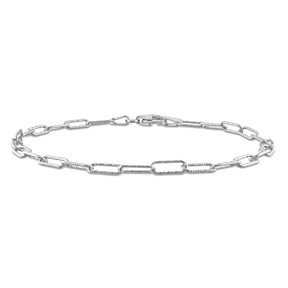 Amour Sterling Silver 3mm Fancy Paperclip Chain Anklet - 9 in.