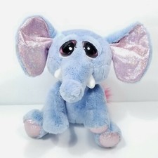 Russ Elsa Plush Blue Elephant Pink Glitter Ears Paws Big Sleepy Eyes Stuffed 8"