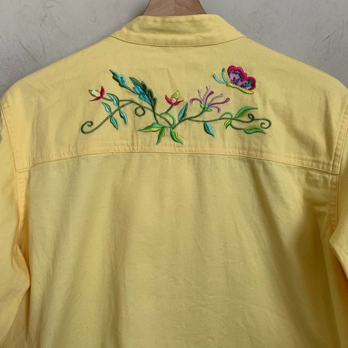 Quacker Factory Yellow Jacket Embroidered Floral Zip Front Pockets Stretch Sz L - Picture 5 of 11