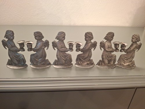 Set 6 Minature 3" Kneeling Angel Pewter Candle Stick Holders Vtg Western Germany - Picture 3 of 20