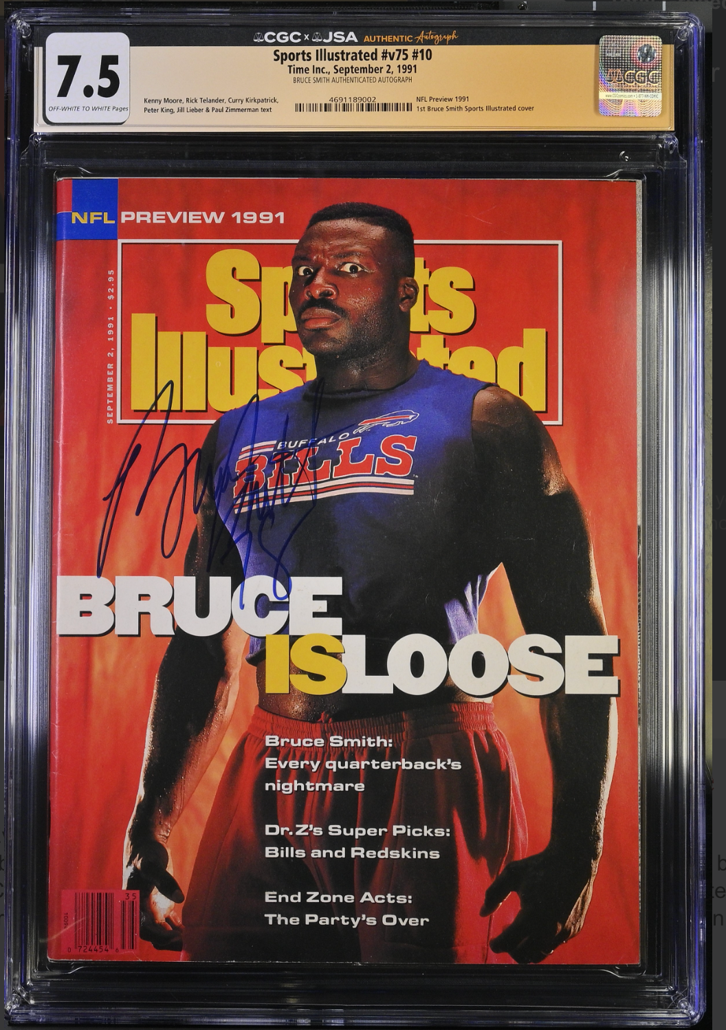 1991 Sports Illustrated Newsstand Signed Bruce Smith RC FC 1