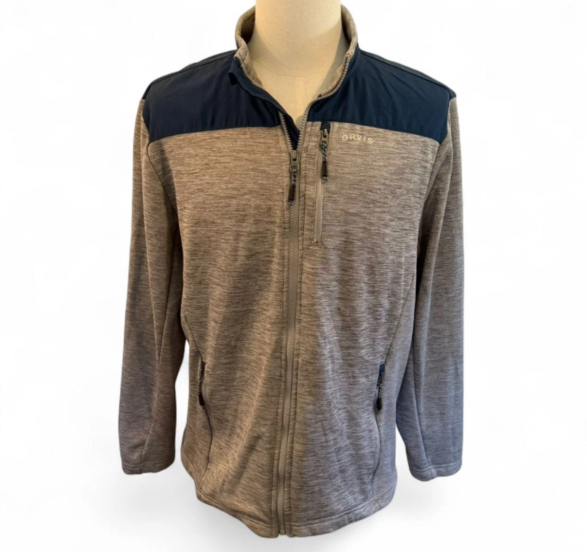 Orvis Men's Full Zip Fleece Jacket Gray Blue Colorblock Size L