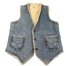 VTG Levi s Orange Tab Denim Sherpa Lined Vest Light Blue Wash size Medium