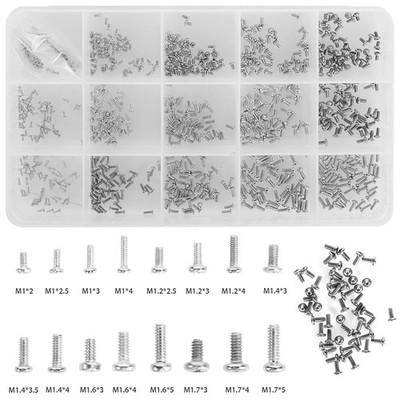 Micro Screws Assortment Kit 800PCS M1 M1.2 M1.4 M1.6 M1.7 Small Phillips Head Se