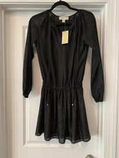 Michael Kors Dress Black Mini Tie Bodice Elastic Waist XS NWT Black 