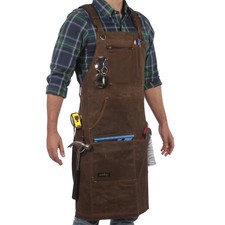 16oz Waxed Canvas Work Apron - Adjustable Shop Apron with Pockets Tape Holder,