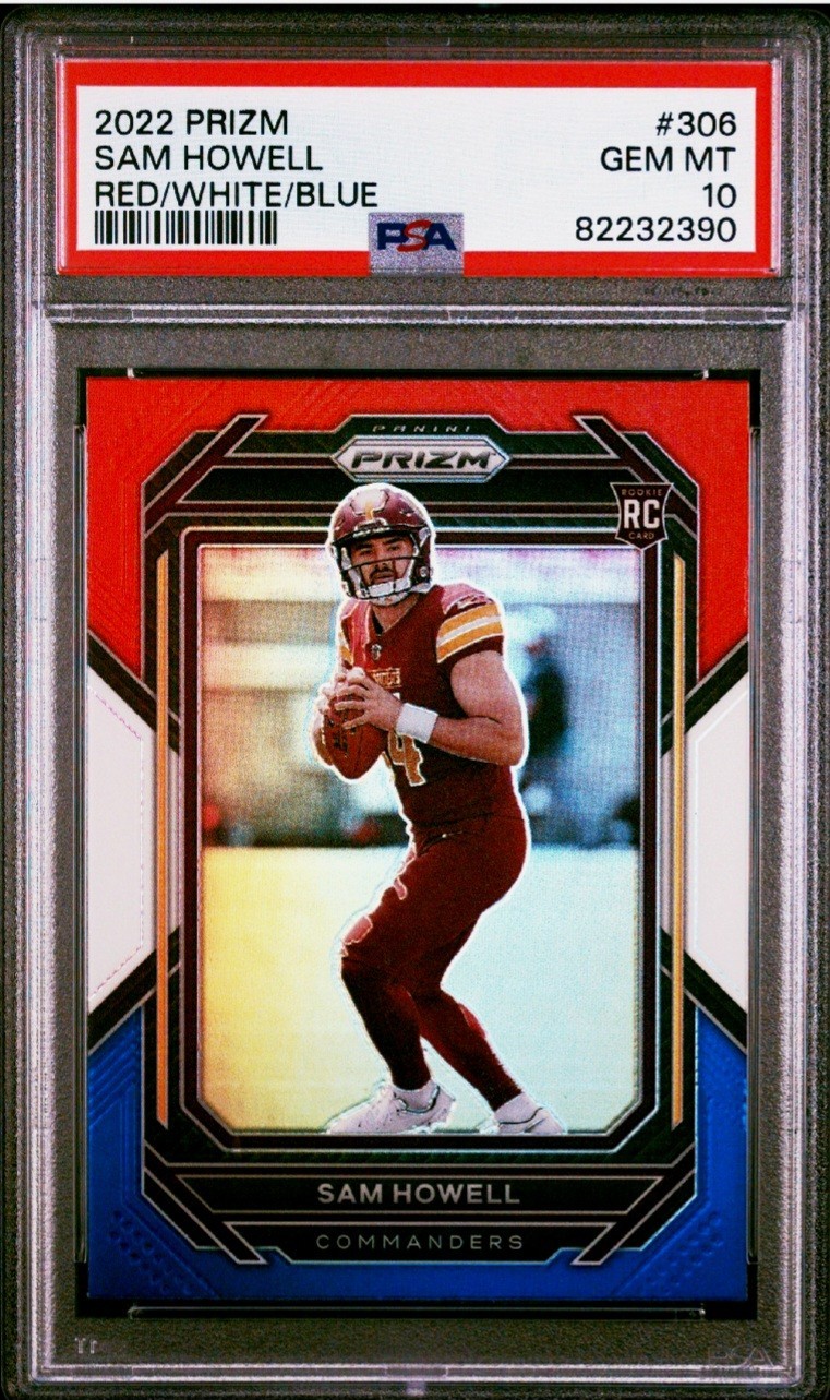 🔥 2022 Sam Howell Prizm Red White Blue RC#306 PSA 10 GEM Mint Commanders