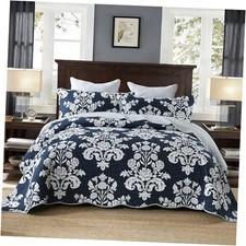 Navy Quilt Queen Size - 100 Cotton Navy Blue Quilt Set, Reversible