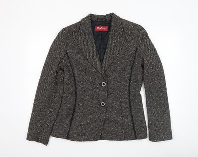 MaxMara Damen schwarz Tweed Wollmischung maßgeschneidert Blazer Gr. 12