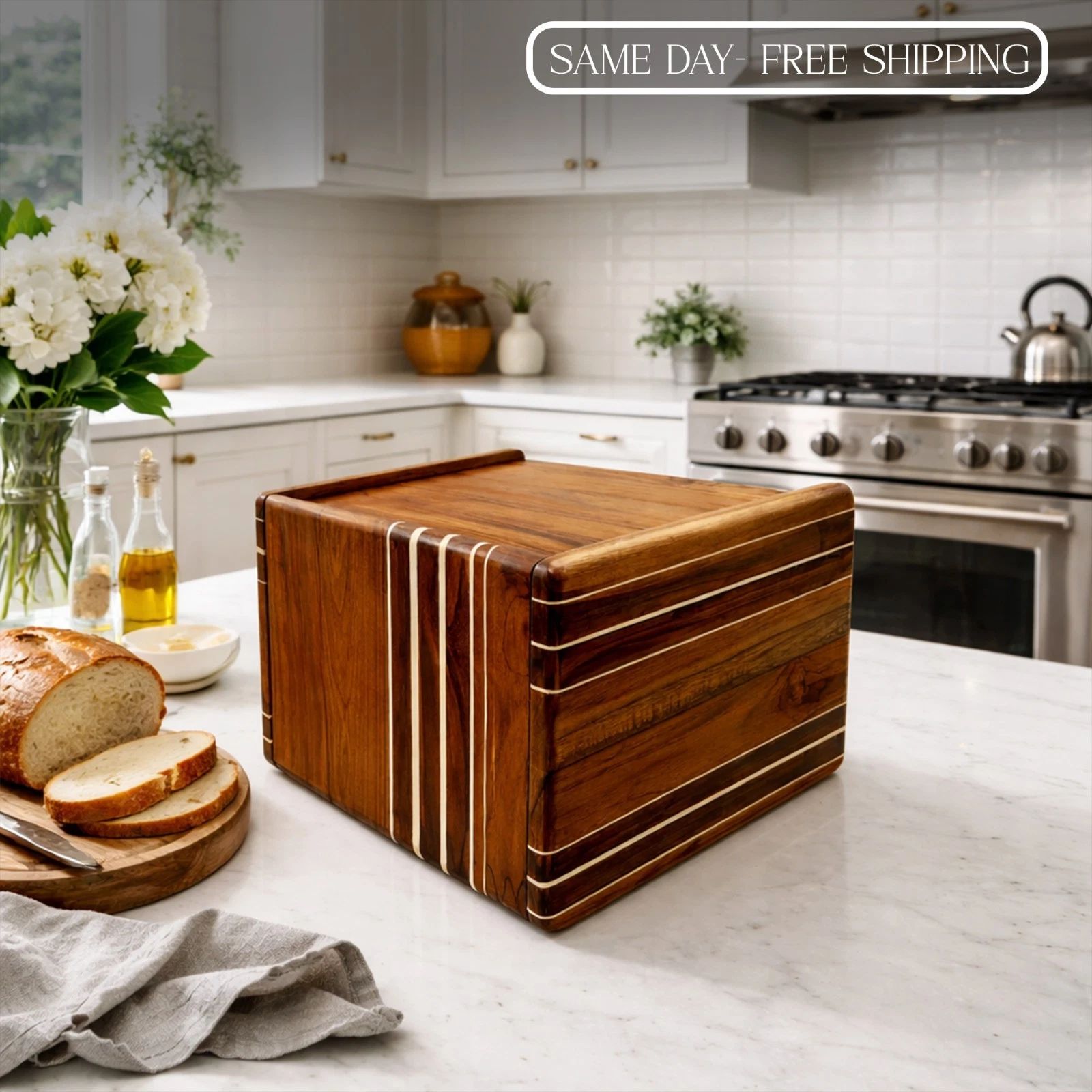 Handcrafted Wooden Bread Box Mid Century Modern Countertop Kitchen Storage
Opens in a new window or