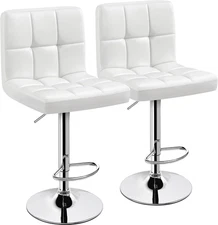 Bar Stools Set of 2, PU Leather Adjustable Swivel Barstools, Armless Hydraulic K