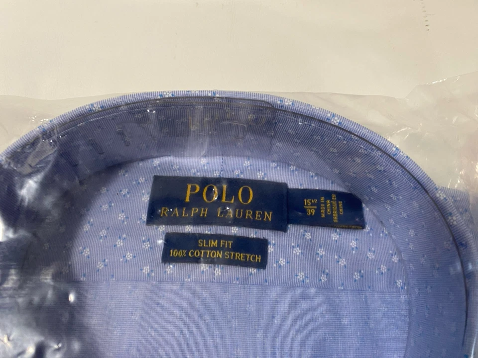 Camisa POLO Ralph Lauren Azul Con Estampado de Flores Azul/Blanco AJUSTE CEÑIDO ~NUEVA CON ETIQUETAS~ 15 1/2 Foto 3 de 4