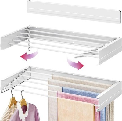 Einziehbarer Wandkleiderständer - klappbar - 5 Stangen - 80 cm breit - weiß