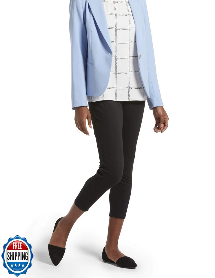 无废话女式经典牛仔卡普里打底裤带口袋,黑色,小号 — 第 4/4 张图片