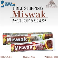 Essential Palace Organic Miswak Toothpaste Fluoride Free Vegetable Base 6 Pack