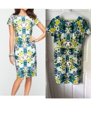 Talbots Mirrored-Floral Sz 10 Petite Sheath Dress linen cotton blend