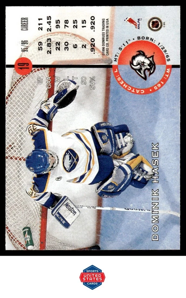 1996-97 Leaf #19 Dominik Hasek - Image 2 of 2