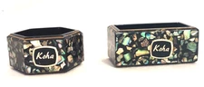 2 VTG "Koha" Speckled Paua / Abalone Shell Black Scarf Napkin Rings New Zealand