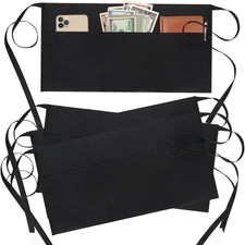 4 Pack Waitress Apron with 3 Pockets-Black Server Aprons-Waiter Short