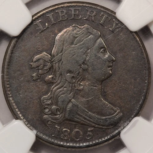 1805 Draped Bust Half Cent (Large 5 with Stems, C-4) NGC VF-35