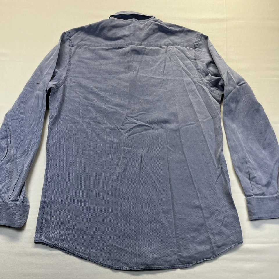 Camisa M. GORDON Para Hombre Grande Seda Mezcla Algodón Abotonada Manga Larga Azul Foto 4 de 4