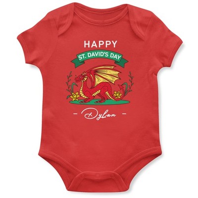 Personalisierter Strampler Walisischer Drache St Davids Day Baby Cymru Baner Wales Promi...