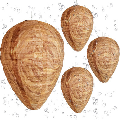 Wasp Nest Decoy 4 Pack, Fake Wasp Nest Waterproof Hanging Decor, Brown Hornet Ne