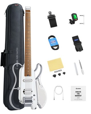 DONNER HUSH X LIVE Electric Guitar + Detachable Speaker Headless Travel | White