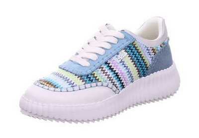 La Strada Halbschuh Hellblau Multi Textil Schnürschuh Sneaker Keilabsatz Plateau