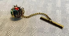 Gold-tone Ladybug Tie Tack Pin With Chain Clasp - Vintage