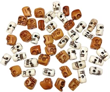 Buffalo Bone, Skull Beads, 32+ Pcs, Brown and White, Avg 11 mm, 2.5 mm Holes