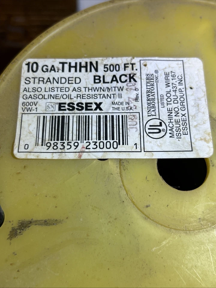 Cable de cobre trenzado ESSEX 600V calibre 9,6 lb #10 AWG listado por UL CARRETE NEGRO 500 FT Foto 4 de 4
