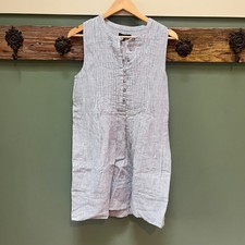 Quince Blue White Striped 100% Linen Sleeveless Pintuck Tunic Dress Womens M NWT