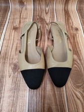 CHANEL Slingback Grosgrain CC Cap-toe Beige Black Leather Flats EU 36 US 6