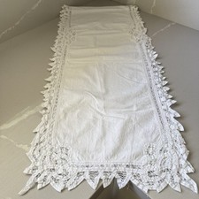 Vintage 62x13  Table Runner White  Battenburg...