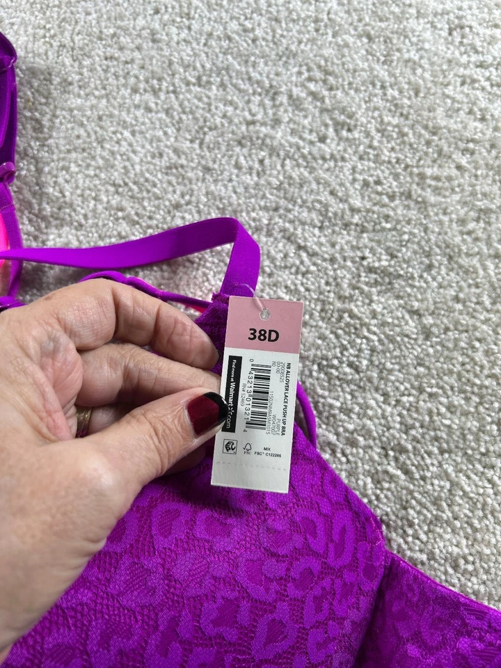 Sujetador para mujer No Boundaries 38D púrpura encaje push up con aros Foto 2 de 4
