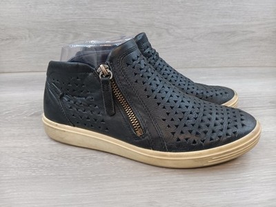 Ecco Soft 7 Women's Sneaker Laser Cut Stone Black Leather Casual Size 7