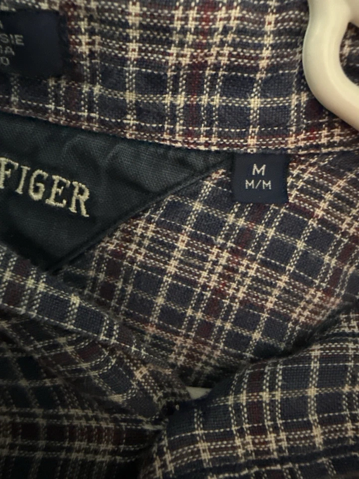 Camisa a Cuadros Tommy Hilfiger Para Hombre Mediana Azul Rojo Blanco Manga Larga Informal Lino Foto 3 de 4