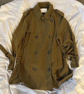 ZARA WOMAN Olive Belted Trench Coat w/ Epaulette & Button Accents Size L
