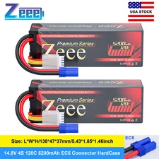 2x Zeee 14.8V 120C 4S Lipo Battery 5200mAh EC5 LCG for RC Car Truck Racing Model