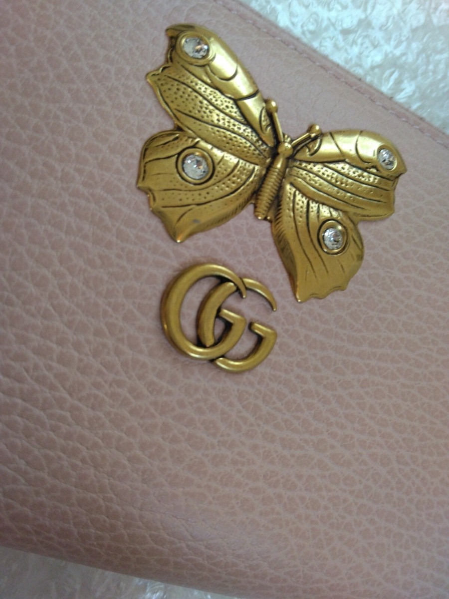 GUCCI GG Marmont Butterfly Wallet Round Zip Pink Rare Used | eBay