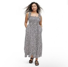 Diane Von Furstenberg Target Size 2X Smocked Tie Strap Neutral Poppy Midi Dress