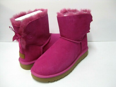 UGG MINI BAILEY BOW II WOMEN ANKEL BOOTS SUEDE FUCHSIA US 5 /UK 3 