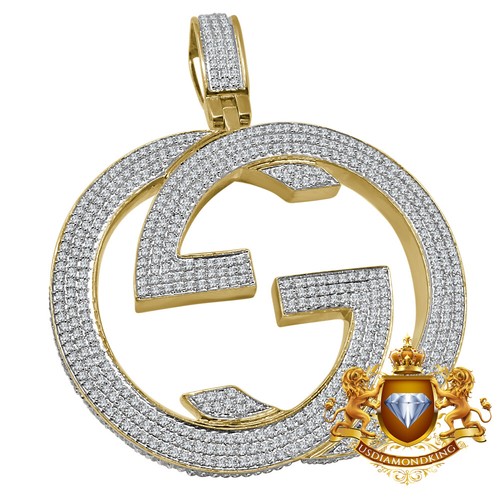 Big XL 3.75'' Yellow Gold Over Silver Custom Designer 3D Pendant Interlock Charm - Picture 5 of 6